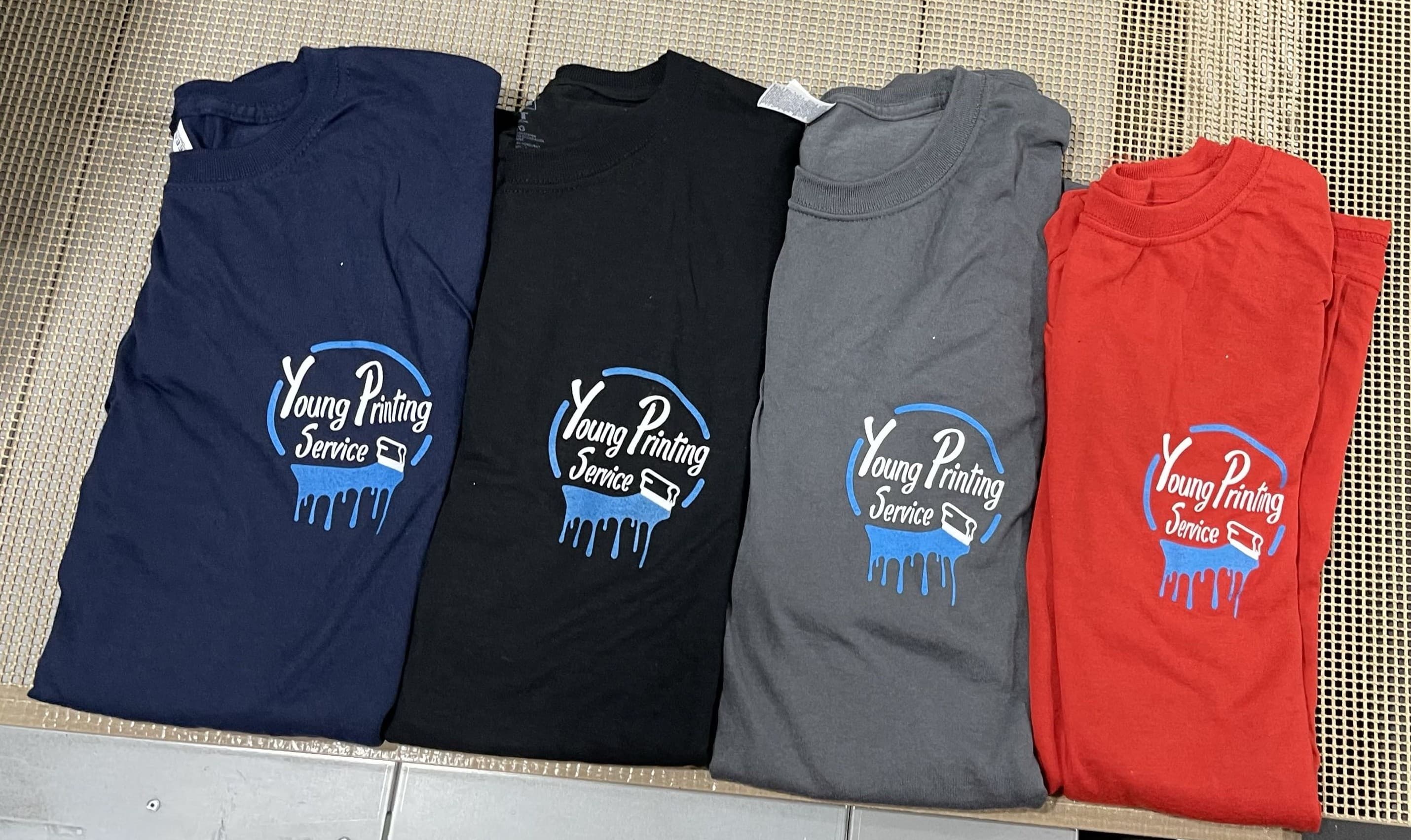 Young Printing Service branded shirts in multiple colors